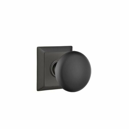 EMTEK Providence Knob 2-3/8in Backset Passage with Quincy Rose for 1-1/4in to 2in Door Flat Black Finish 8131PUS19